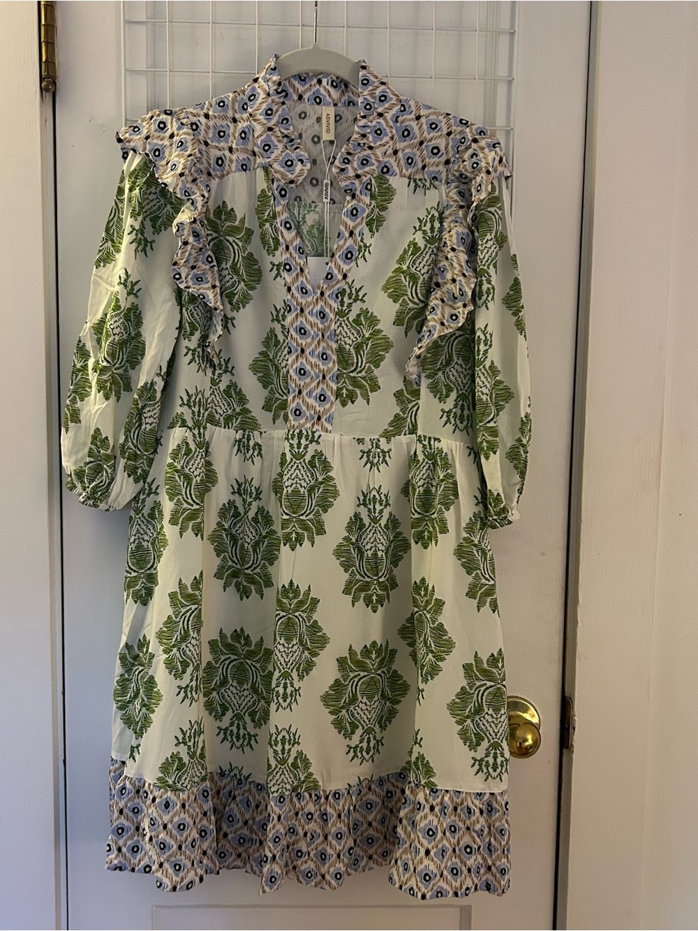 Asvivid Women's Floral Print Contrast Patchwork Ruffle Detail Mini Dress